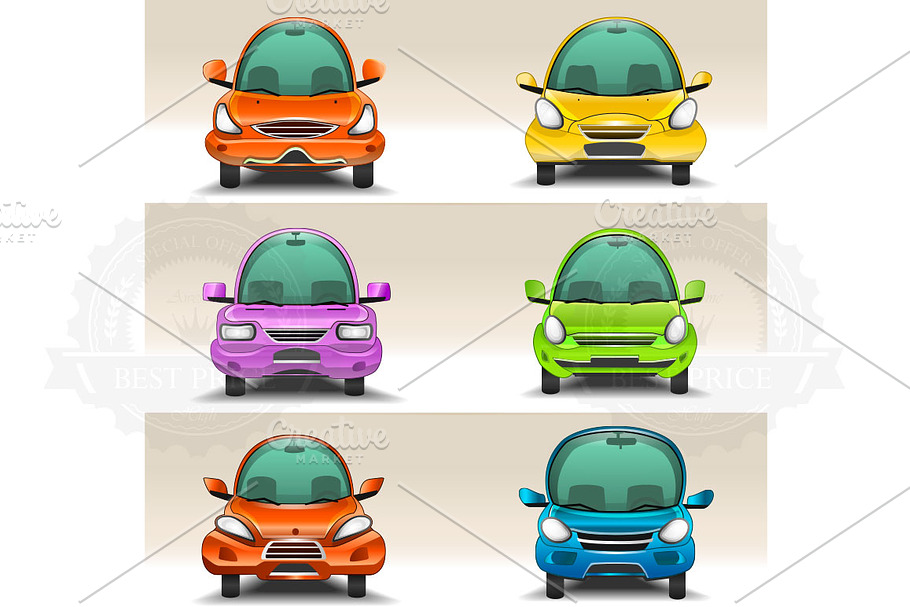 Colorful cartoon cars front view in Illustrations - product preview 8