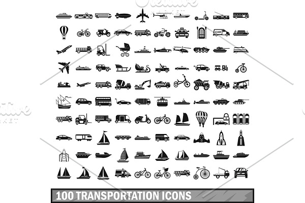 100 transportation icons set in