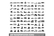 100 transportation icons set in