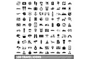 100 travel icons set in simple style