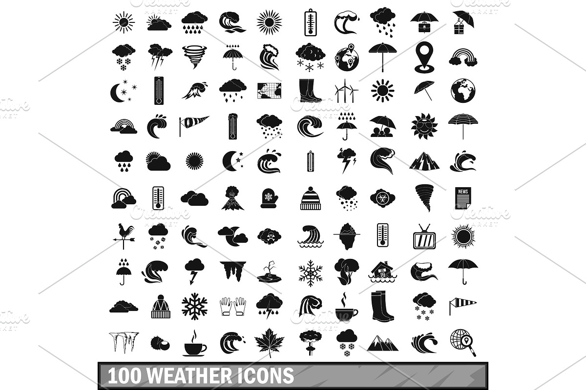 100 weather icons set in simple in Illustrations - product preview 8