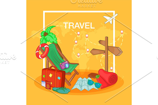 Travel concept route, cartoon style