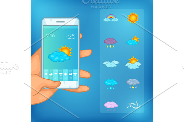 Weather symbols concept cellphone