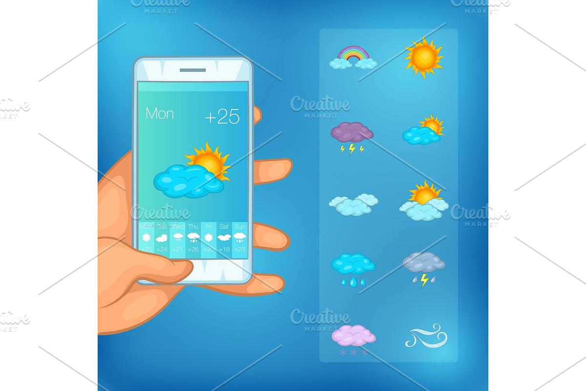 Weather symbols concept cellphone in Illustrations - product preview 8