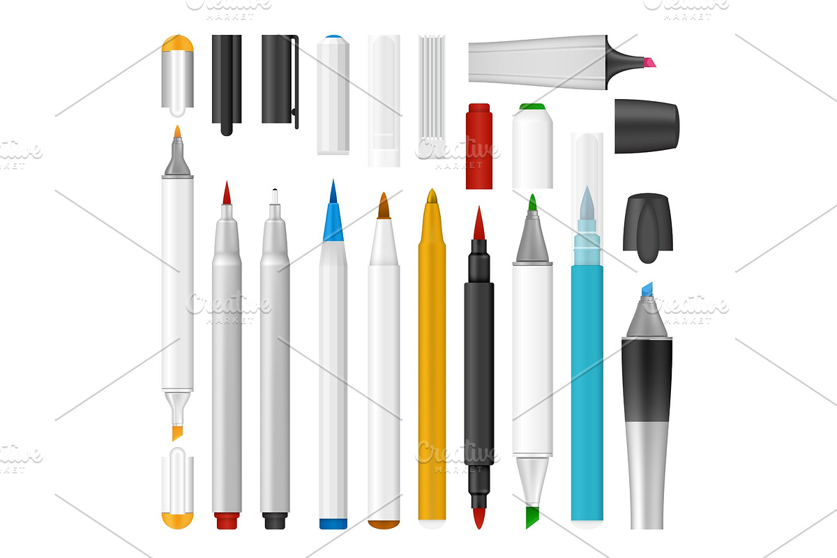 Felt-tip pen marker mockup set in Objects - product preview 8