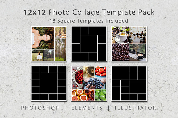 12x12 Photo Collage Template Pack in Templates - product preview 4