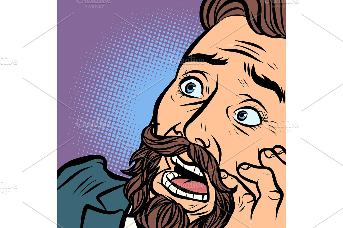 Scared bearded hipster man, fear and in Illustrations - product preview 8