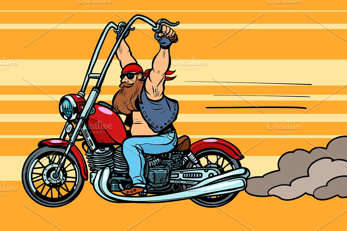 biker on chopper, motorcycle in Illustrations - product preview 8