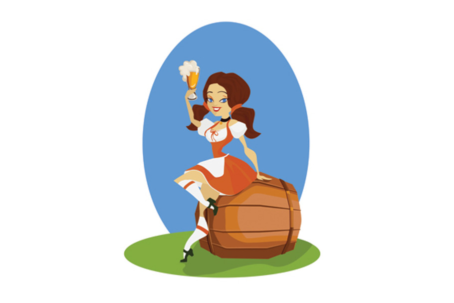Beer girl in dirndl on keg in Illustrations - product preview 8