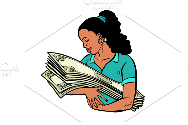 african woman loves money. isolate
