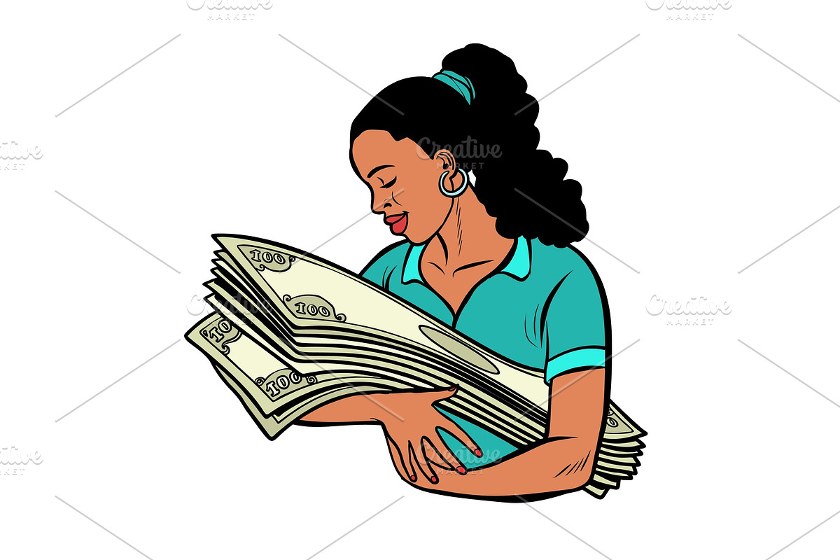 african woman loves money. isolate in Illustrations - product preview 8