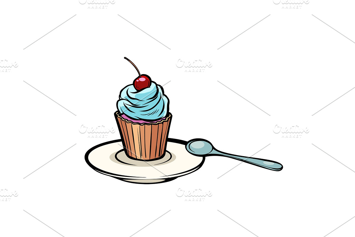cupcake with a dessert spoon in Illustrations - product preview 8