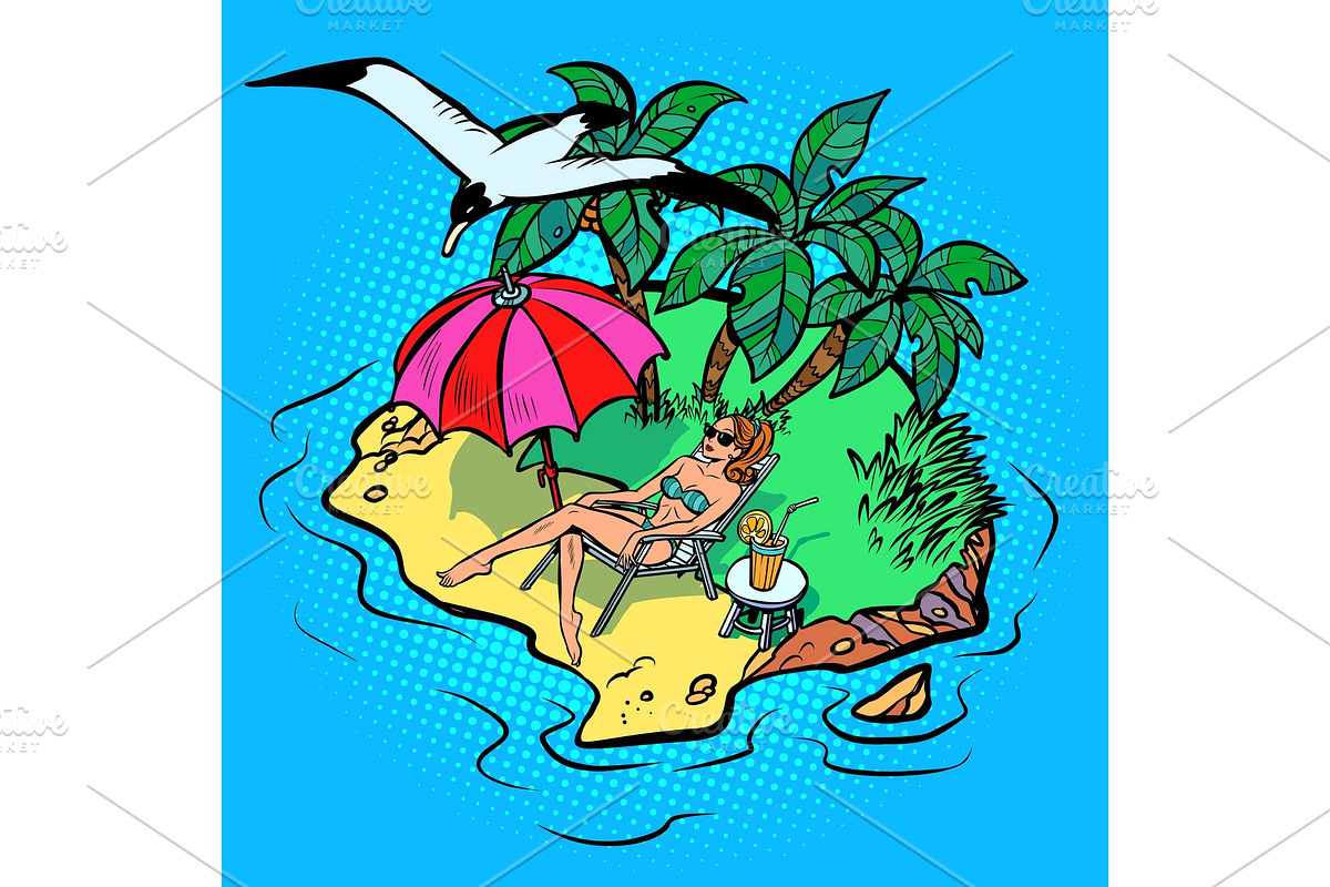 woman sunbathing on a tropical in Illustrations - product preview 8