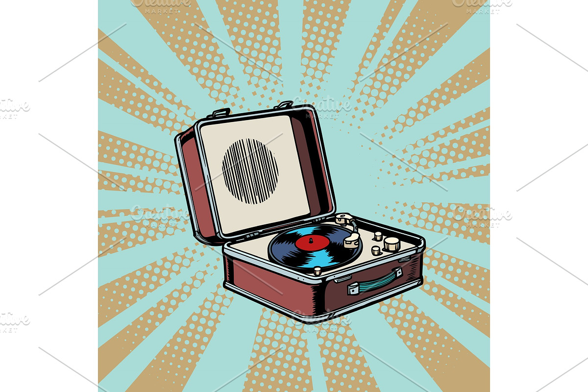 retro vinyl record player pop art in Objects - product preview 8