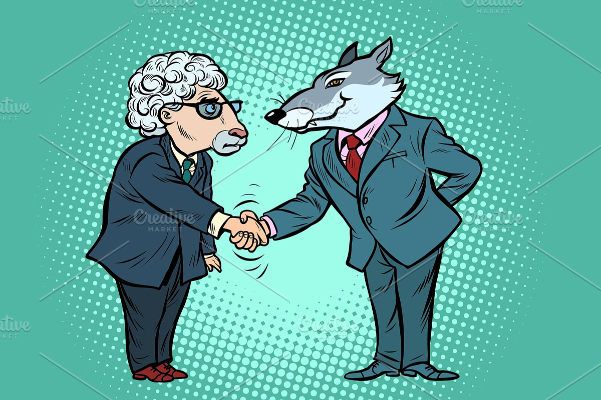 wolf and sheep business negotiations in Illustrations - product preview 8