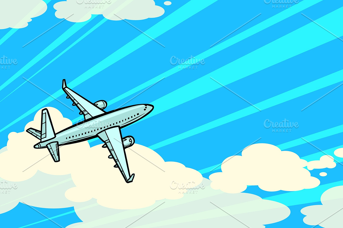 the plane is flying in the clouds in Illustrations - product preview 8
