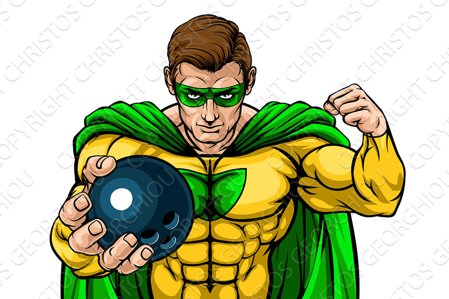 Superhero Holding Bowling Ball