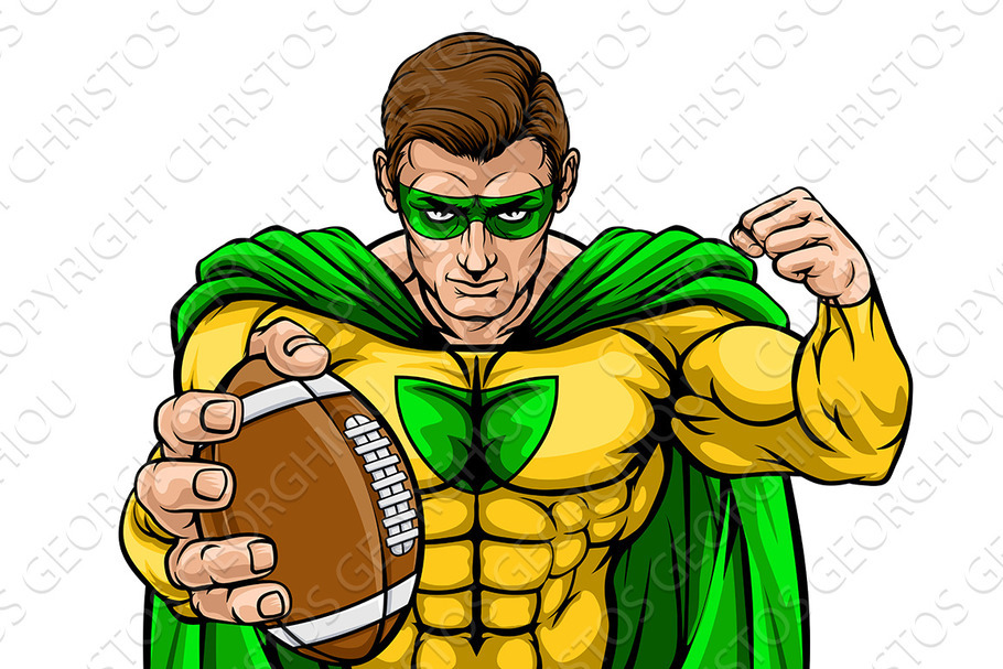 Superhero Holding Football Ball