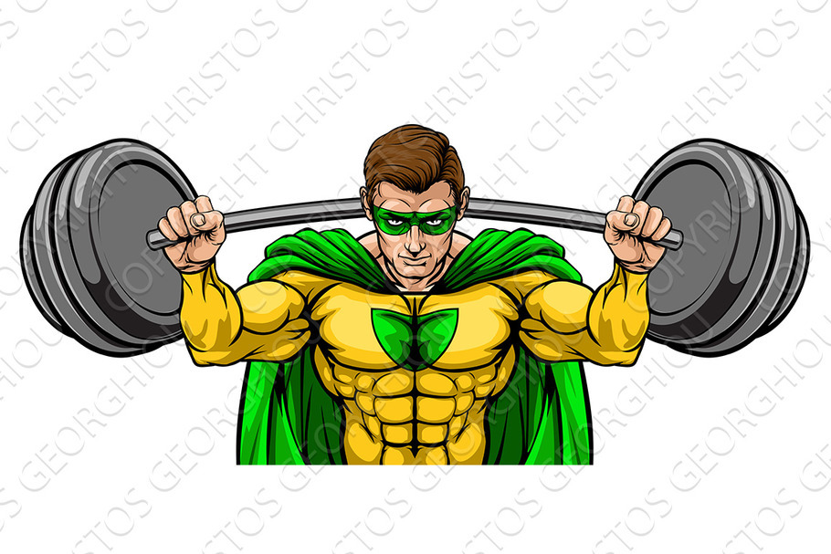 Superhero Mascot Weightlifter