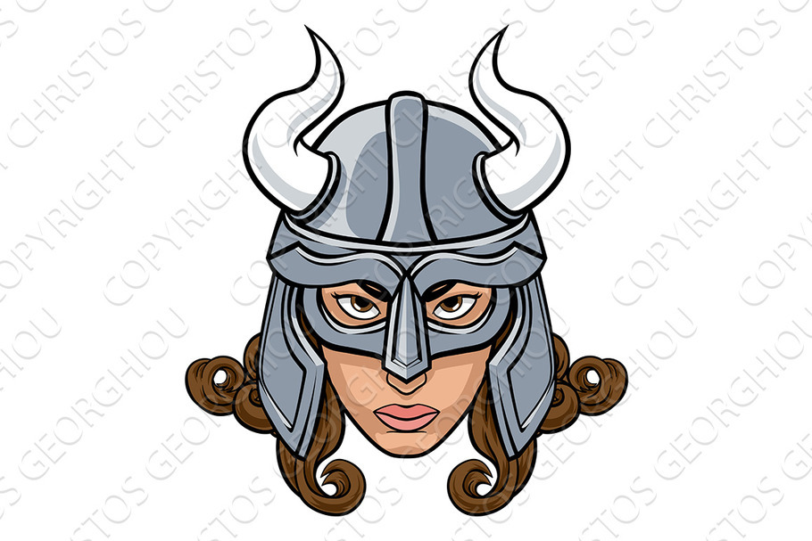 Viking Woman Warrior Mascot in Illustrations - product preview 8