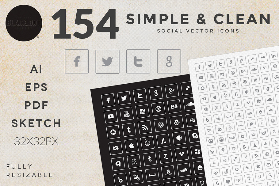  Social Icons - 154 Simple & Clean