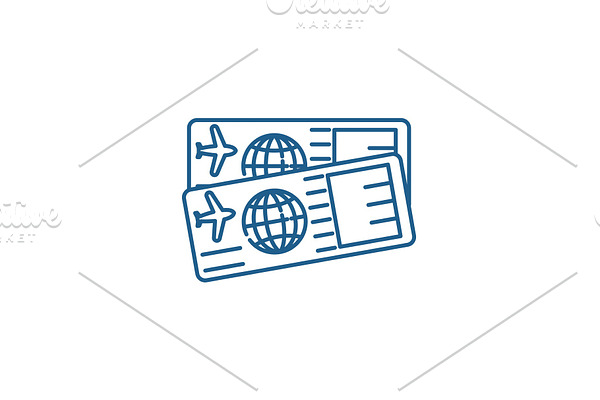 Airplane tickets line icon concept