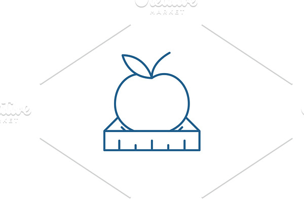 Apple with a ruler line icon concept