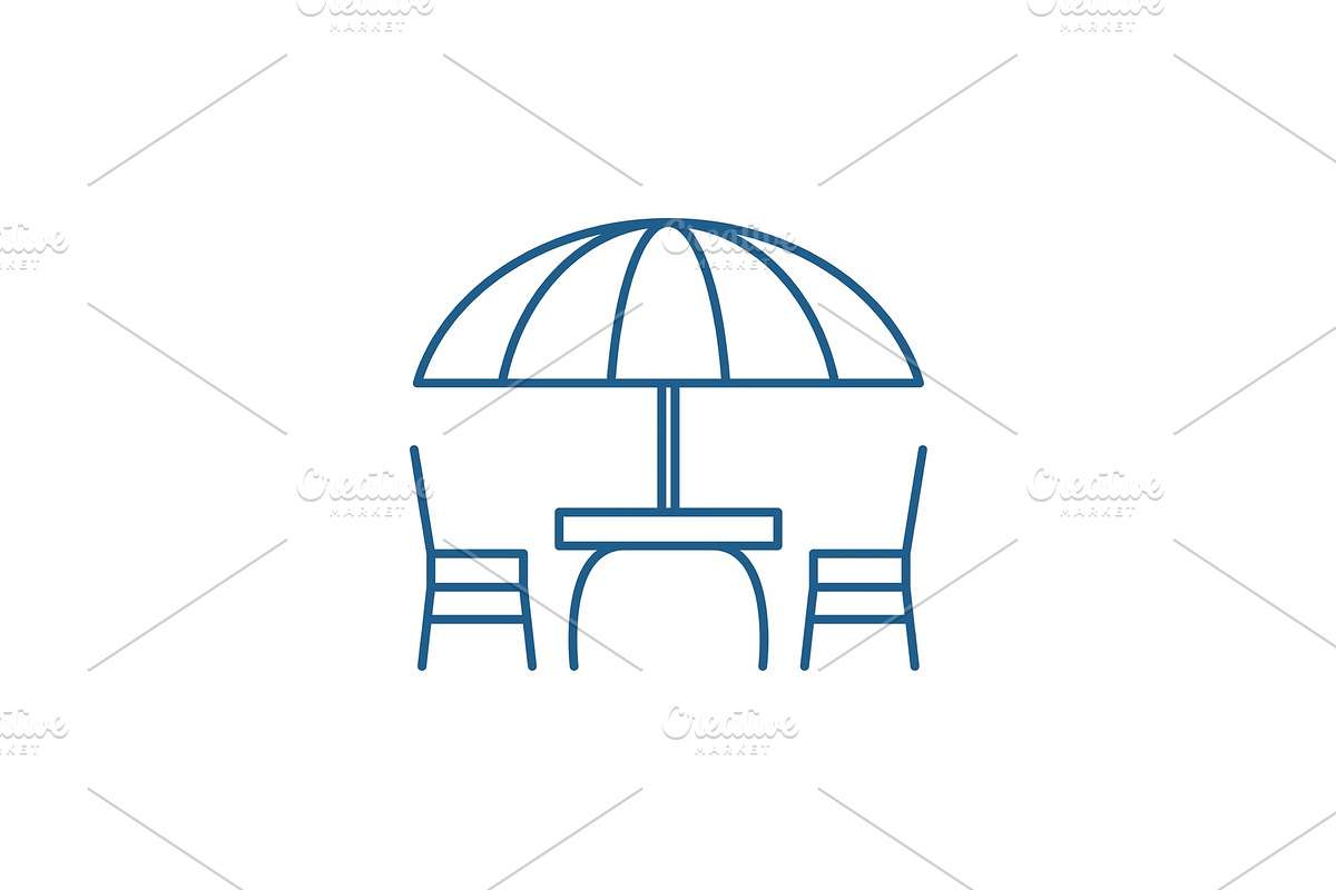 Beach table and chairs line icon in Illustrations - product preview 8