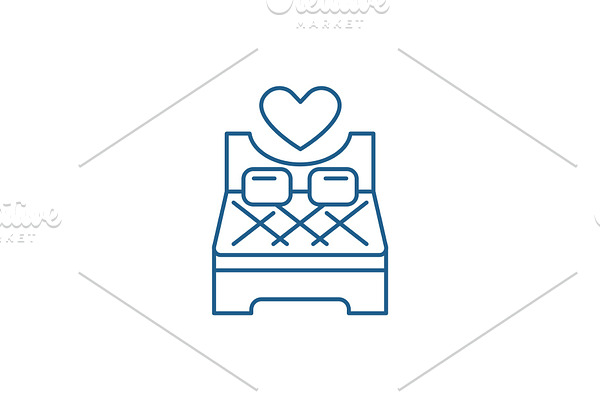 Bed for lovers line icon concept
