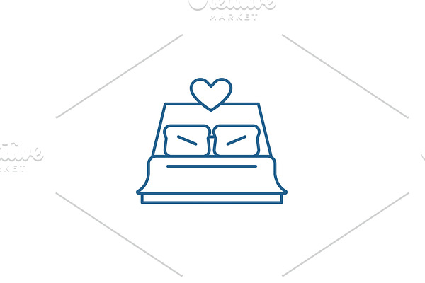 Bed newlyweds line icon concept. Bed