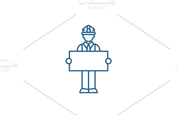 Builder with a sign line icon