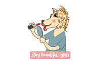 The female horse is using a red lips