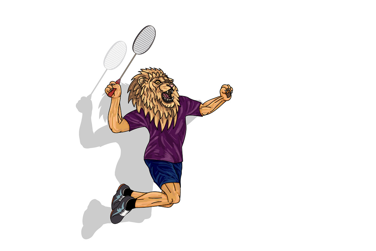 Badminton player, lion in human body in Illustrations - product preview 8