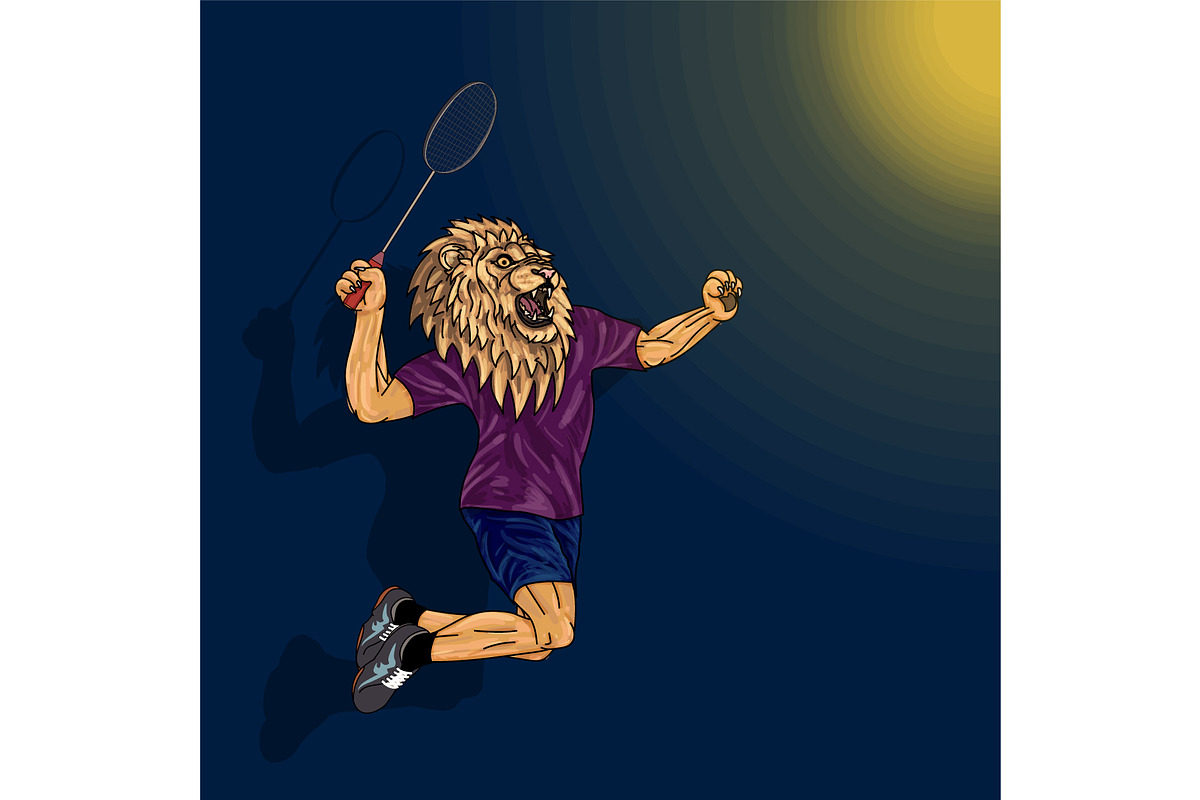 Badminton player, lion in human body in Illustrations - product preview 8