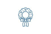 Christmas wreath line icon concept