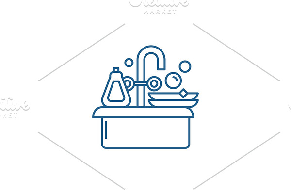 Cleaning dishes line icon concept