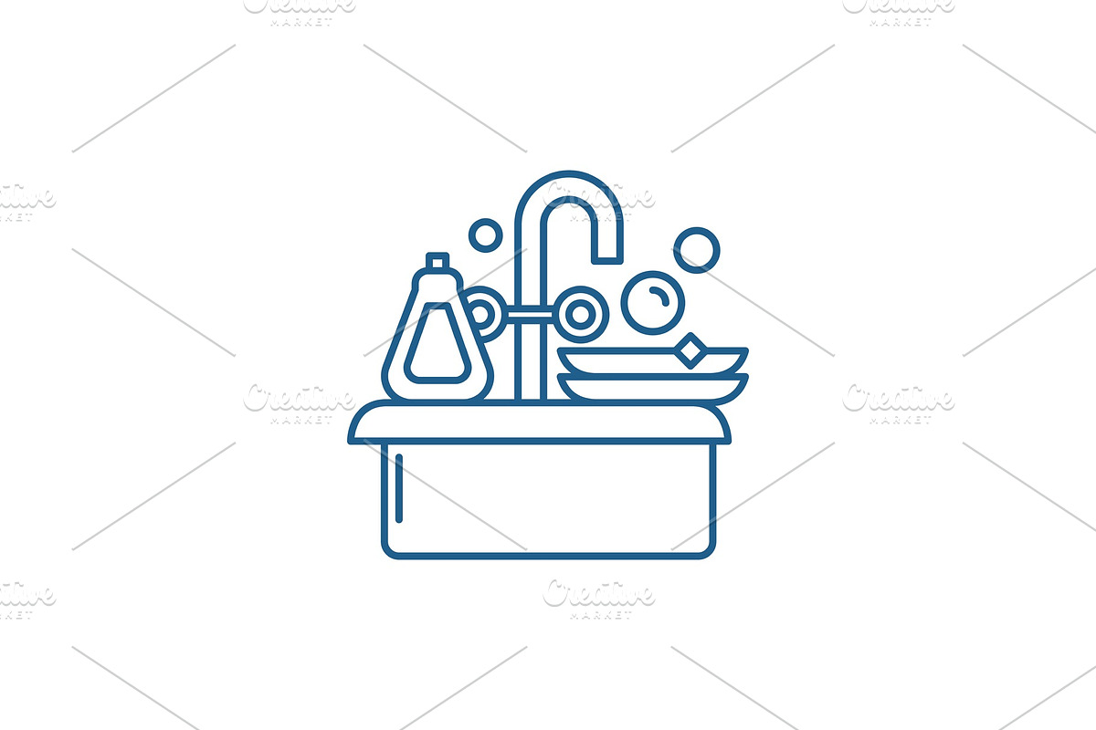 Cleaning dishes line icon concept in Illustrations - product preview 8