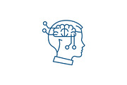 Computer thinking line icon concept
