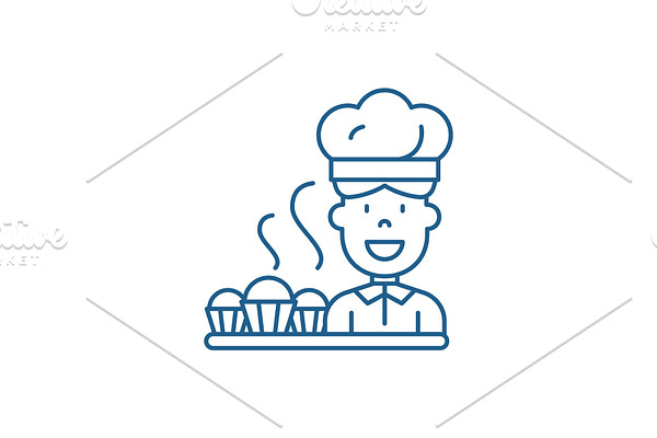 Cook preparing desserts line icon