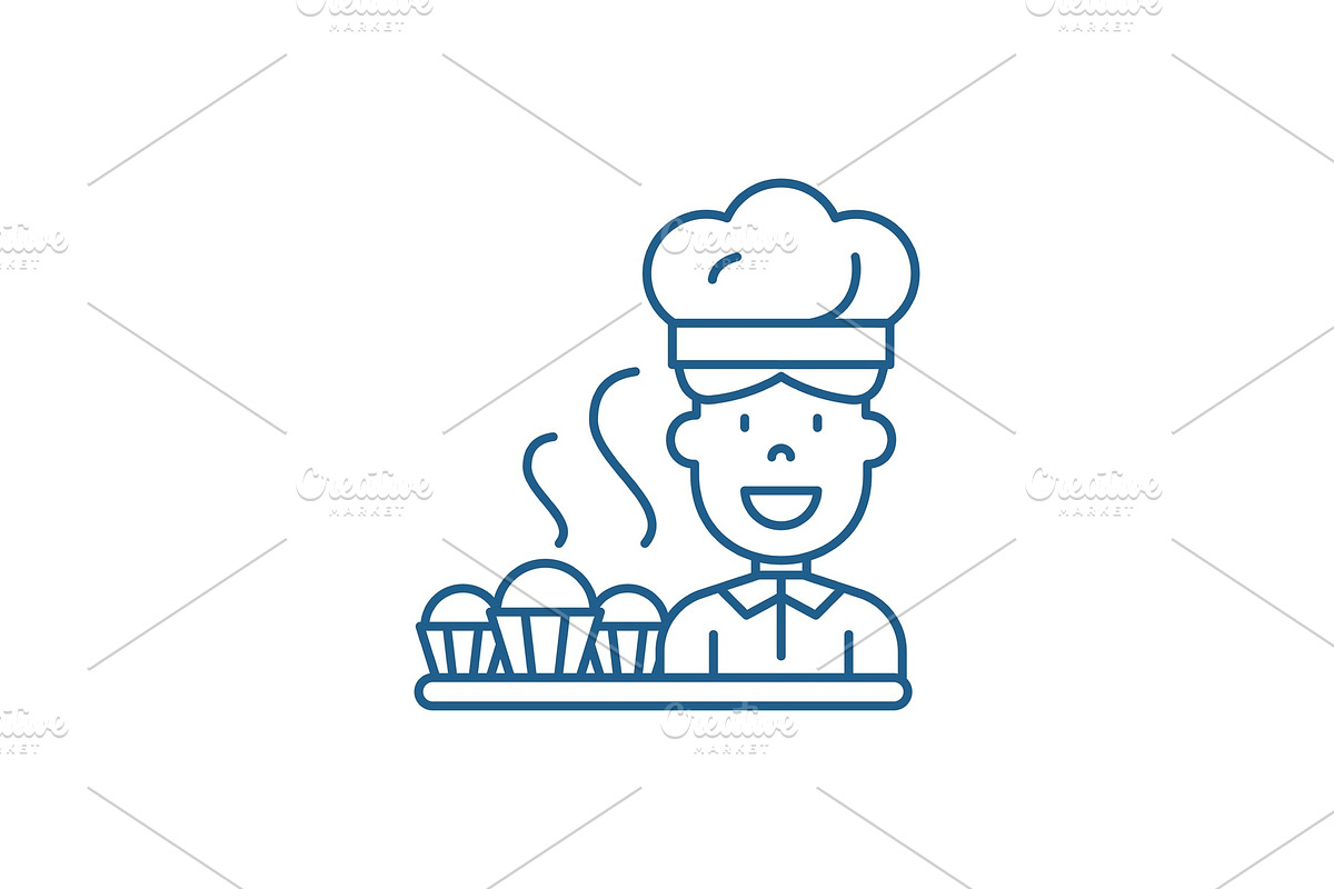 Cook preparing desserts line icon in Illustrations - product preview 8