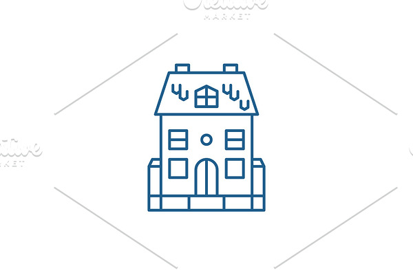 Cute family house line icon concept