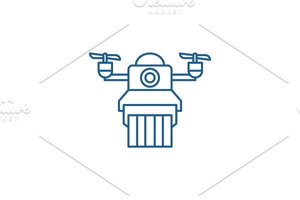Delivery by drones line icon concept