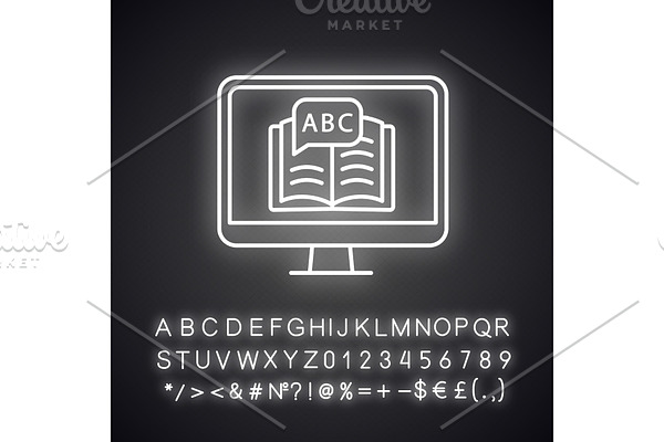 Online language learning neon icon