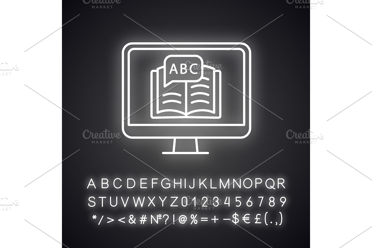 Online language learning neon icon in Icons - product preview 8