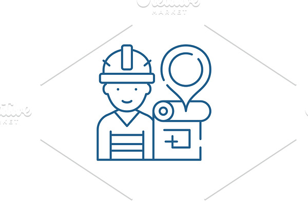 Engineer and house plan line icon