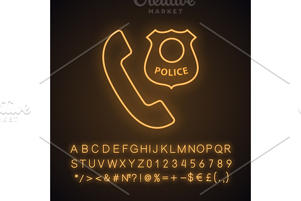 Call the police neon light icon
