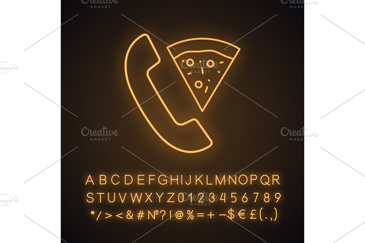 Pizza delivery call neon light icon in Icons - product preview 8