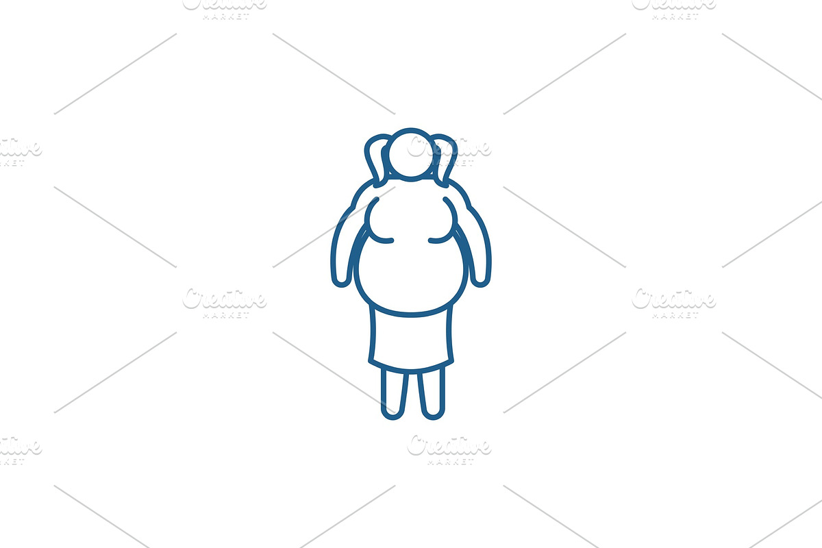 Fat woman line icon concept. Fat in Illustrations - product preview 8