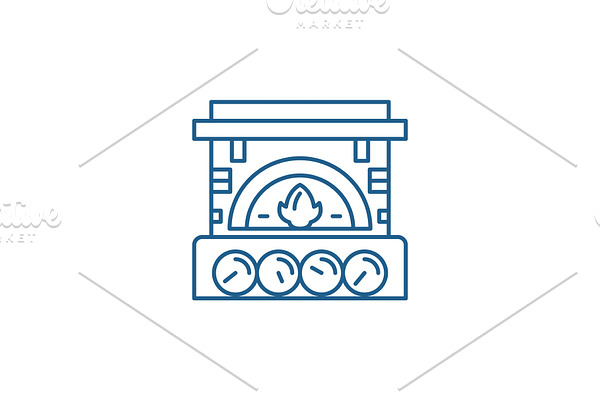 Fireplace brick line icon concept