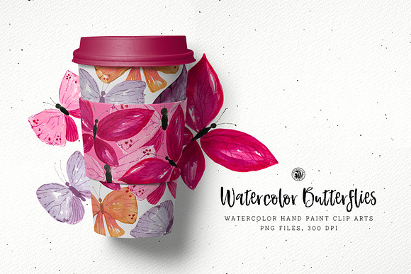 Watercolor Butterflies in Objects - product preview 1